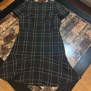 Ann Taylor black and gold Fit and Flare Long Sleeve Dress